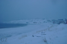 beach during snowfall